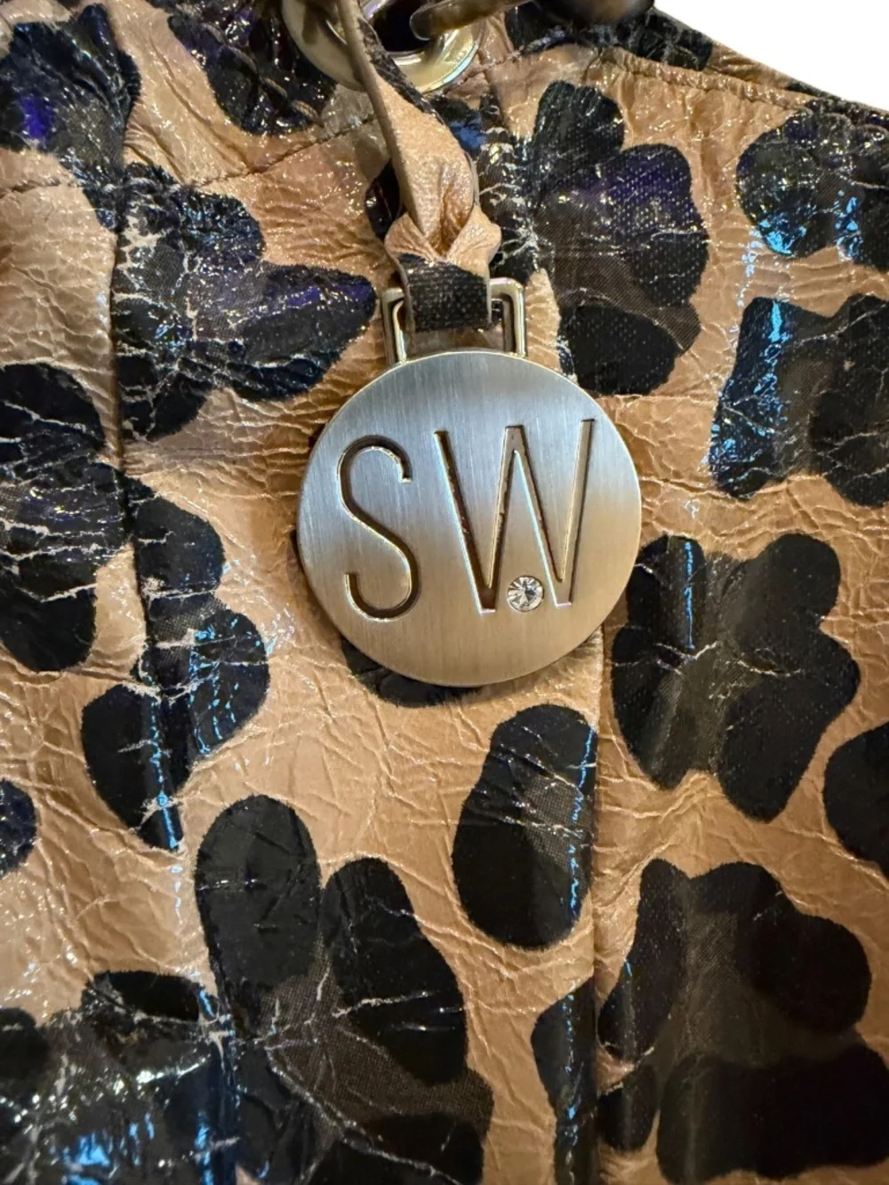 Stuart Weitzman Tan Leopard Print Leather Hobo bag purse with COA